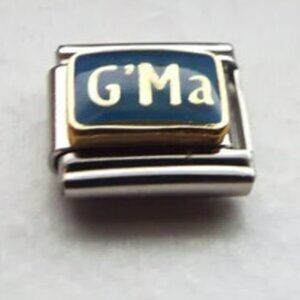 G'Ma on blue enamel 9mm stainless steel italian charm bracelet link new